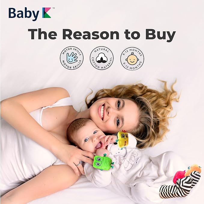 BABY K Foot Finder Socks & Wrist Rattles (Set L) - Newborn Toys for Baby Boy or Girl - Brain Development Infant Toys - Hand and Foot Rattles Suitable for 0-3, 3-6, 6-12 Months Babies