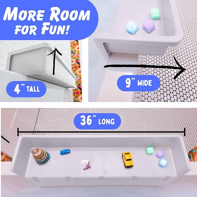 Tub Topper® Bathtub Splash Guard & Bath Shelf for Kids – Toddler Bath Tray, Bath Toys Storage & Ledge Organizer – Splash Guard for Bathtub with Suction Cups – Kids Bathroom Accessories (White)