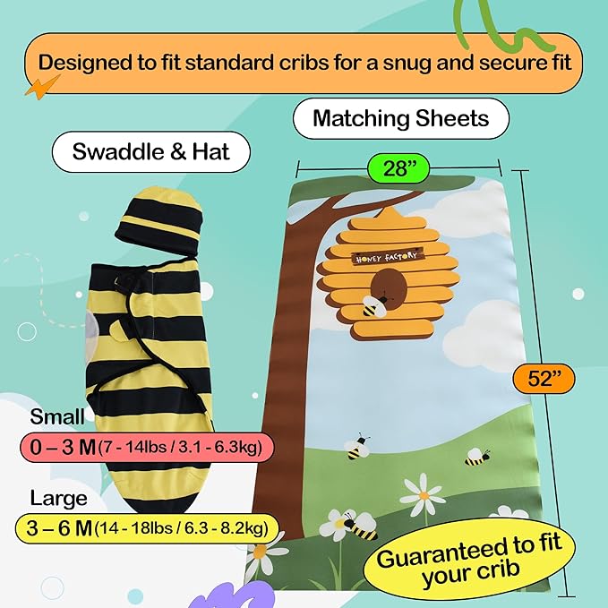 Cuddle Club Newborn Swaddle Gift Set – Includes Swaddle Blanket, Hat & Crib Sheet in Fun Styles – For Baby Boys & Girls