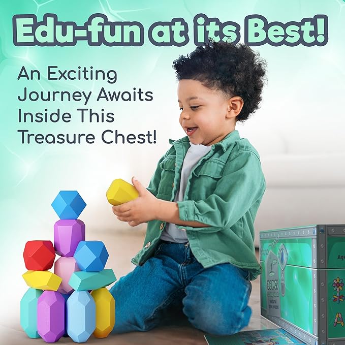 Wooden Stacking Blocks β Montessori Toys for 1 2 3 4 5 6 Year Old Toddlers and Kids, No Choking Hazard β Building Rocks Stones Games, for Girls and Boys