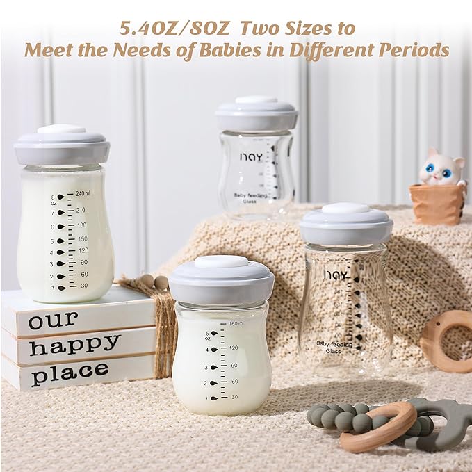 Glass Breastmilk Storage Bottles, 5.4oz Wide Neck Breast Milk Containers, BPA-Free, Lead-Free, Fits Breast Pumps and Nipples, 4 Pack