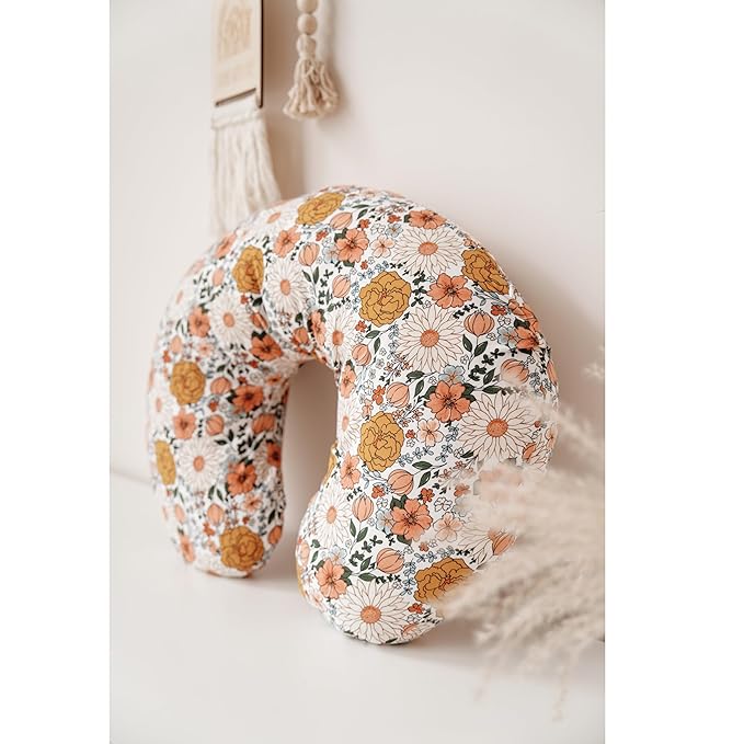 Konssy 2 Pack Nursing Pillow Covers, Stretchy and Soft Nursing Cover for Breastfeeding, Pillow Slipcover for Baby Girls Boys Newborn (Beige, Floral)