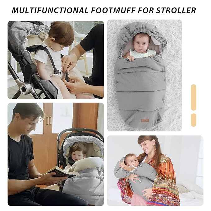 LAT Baby Warm Bunting Bag Universal,Stroller Sleeping Bag Cold Weather,Waterproof Toddler Footmuff(Detachable,Grey)