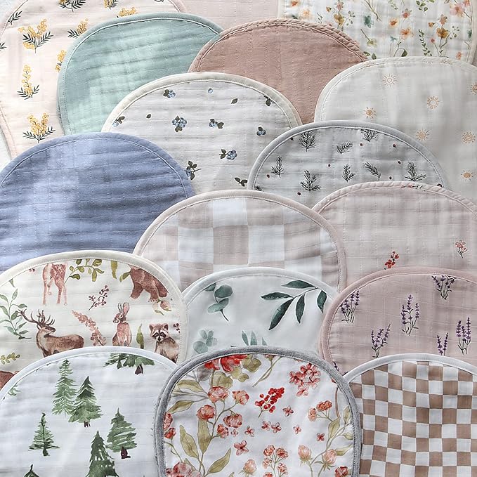 LifeTree Muslin Baby Burp Cloths - Soft 2 Pack Viscose from Bamboo Cotton Large 22'' by 10'' Absorbent Milk Spit Up Rags - Burping Cloths for Newborn, Girls Boys, Woodland Animals & Pine Tree