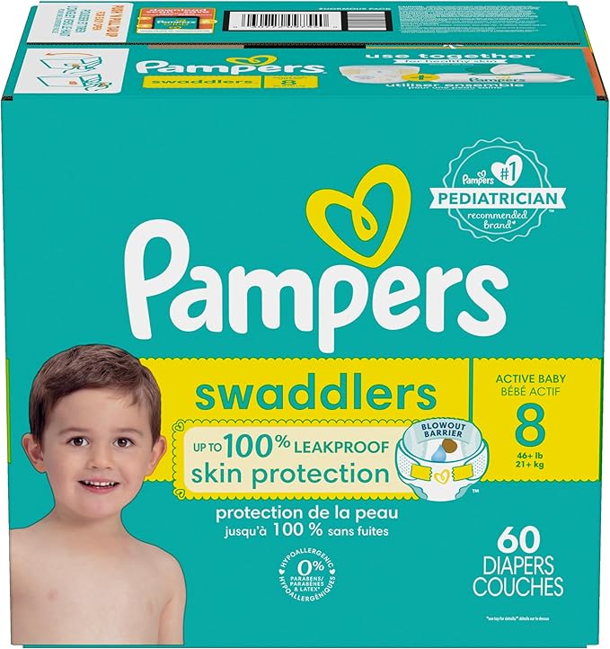 Pampers Baby Diapers - Swaddlers - Size 8, 60 Count, Ultra Absorbent Disposable Infant Diaper