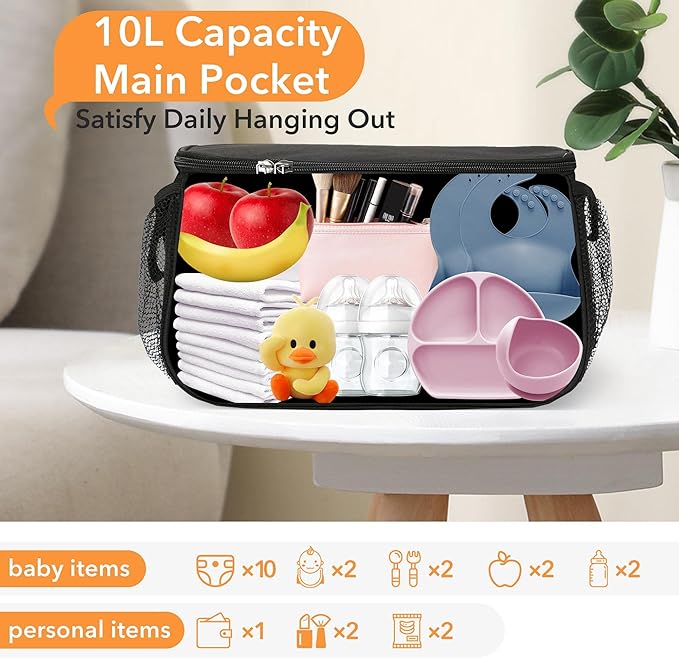 Miracle Baby Stroller Organizer Bag for Mom,Universal Stroller Storage Caddy Diaper Bag- Compatible with Most Stroller - Multifunctional Larg(Black Star)