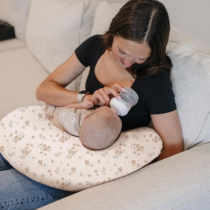 Konssy 2 Pack Nursing Pillow Covers, Soft and Comfortable Nursing Cover for Breastfeeding Pillows, Pillow Slipcover for Baby Girls Boys Newborn(Brown, Blossom)