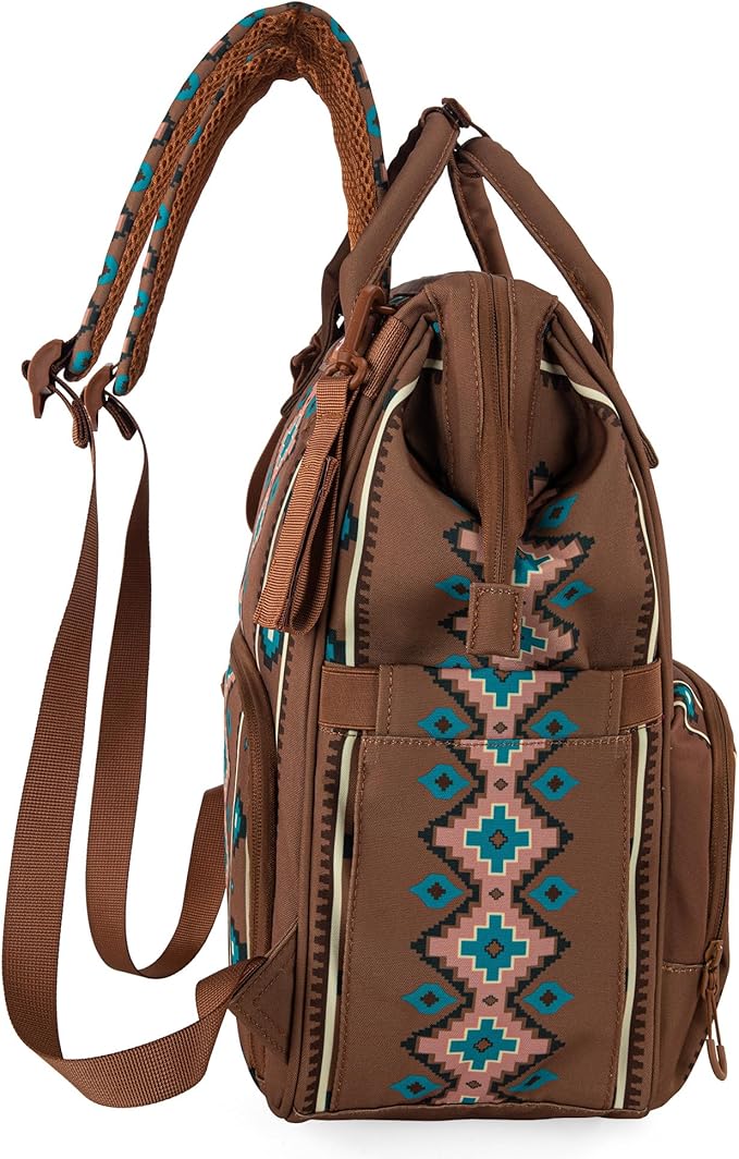 Wrangler Diaper Bag Backpack Aztec Travel Backpack Purses Western Multi-Function Baby Bags for Mom with Waterproof Insulated Pockets