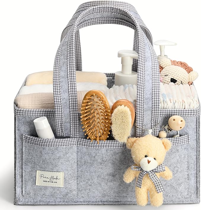 PeraBella Diaper Caddy Organizer with Handle, Baby Shower Gifts Basket Bag, Registry Search Must Haves Items, Nursery Storage Organizer for Newborn Girl Boy, Baby Bag Essentials, Car Diaper Caddy Cart