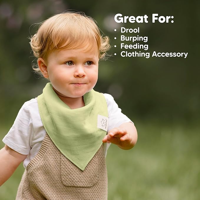 8-Pack Muslin Baby Bibs for Boys, Girls - Muslin Bandana Drool Bibs for Baby Girl & Boy, Drooling Newborn, Teething Toddler, Infant 0-36 Months, 100% Cotton Extra Absorbent & Soft (Primeval)
