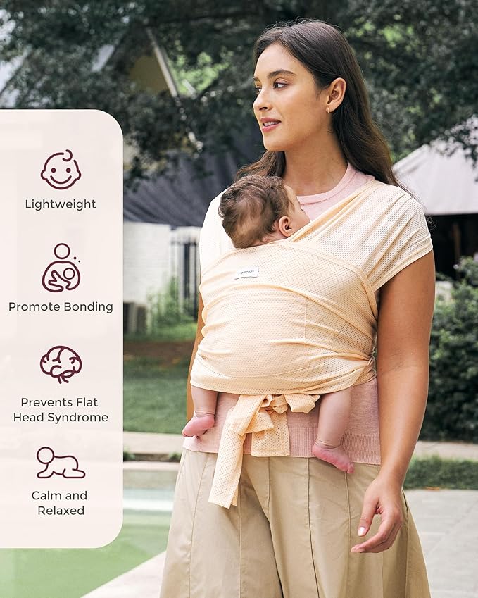 Momcozy Baby Carrier AirMesh - The Perfect Summer Sling for Newborns to Toddler 8-35 lbs - Cooling Fabric Baby Wrap, Lightweight, Ergonomic, and Easy to Wear, Light Beige