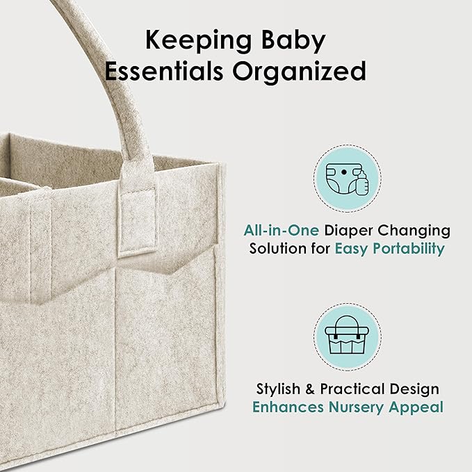HIPHOP PANDA 2-Pack Diaper Caddy Organizer - Nursery Storage Bin & Car Organizer for Diapers, Wipes, and Baby Essentials - Dual-Color Solid Set (Green/Oatmeal), Large Size