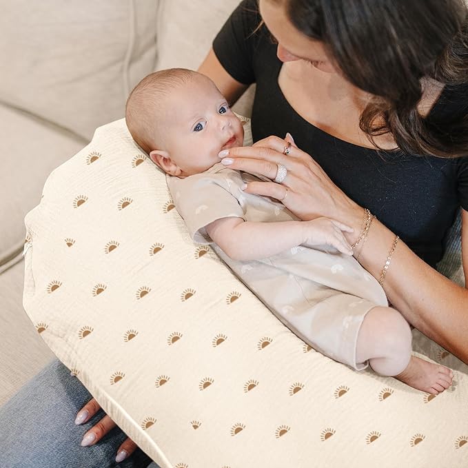 Konssy Muslin Nursing Pillow Covers, 100% Cotton Soft & Adorable Covers for Breastfeeding Pillows, Slipcovers for Newborn Baby Boys & Girls