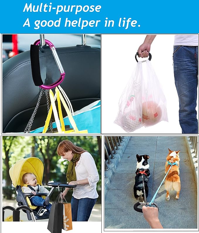 Stroller Hooks by Baby,2 pcs Carabiner Stroller Hook Organizer for Hanging Purses, Diaper Bag, Shopping Bags. Clip Fits Single/Twin Travel Systems, Car Seats and Joggers (Rose red)