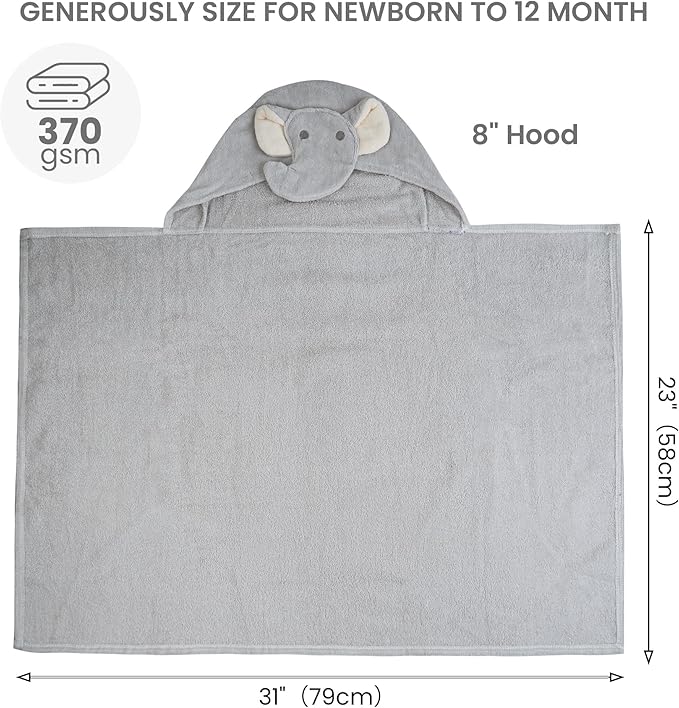Mooreeke 2 Pack Baby Towels - 100% Cotton Baby Hooded Towels - Soft Baby Bath Towels with Hood for Newborn - Comfort Towels for Baby Girls and Boys - Animal Shaped Design (Puppy & Elephant)