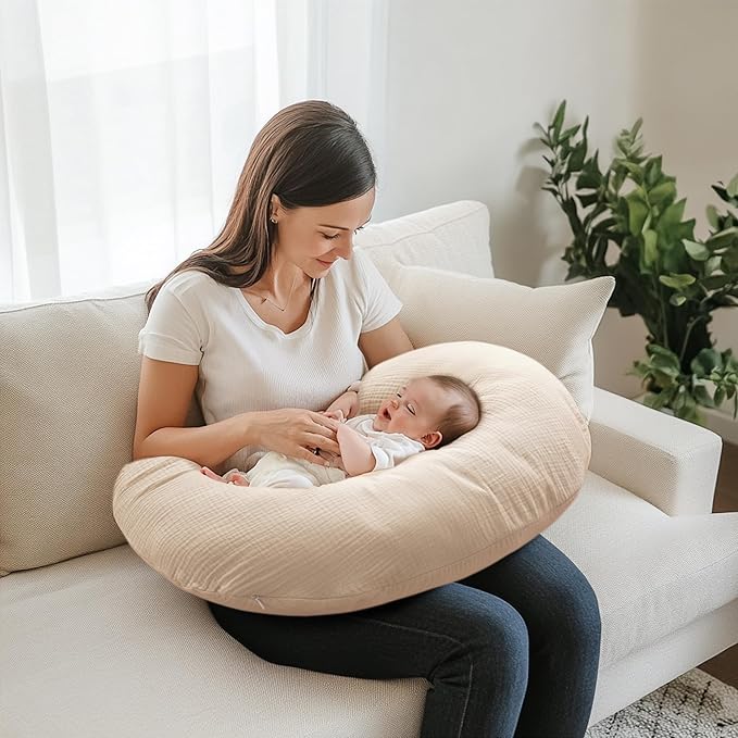 2-Pack Muslin Nursing Pillow Covers, Breathable 100% Cotton Breastfeeding Pillow Slipcovers for Standard Nursing Pillows, Soft Covers for Baby Girls and Boys with Zipper