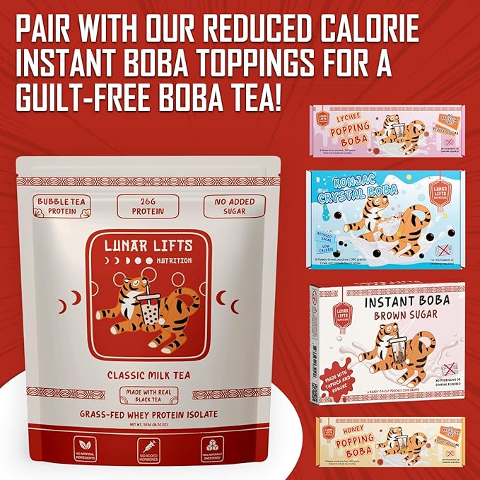 Classic Milk Tea Boba Protein Powder | Whey Protein Isolate | 26g Grass Fed Whey Protein Powder | No Added Sugar or Artificial Ingredients | Bubble Tea