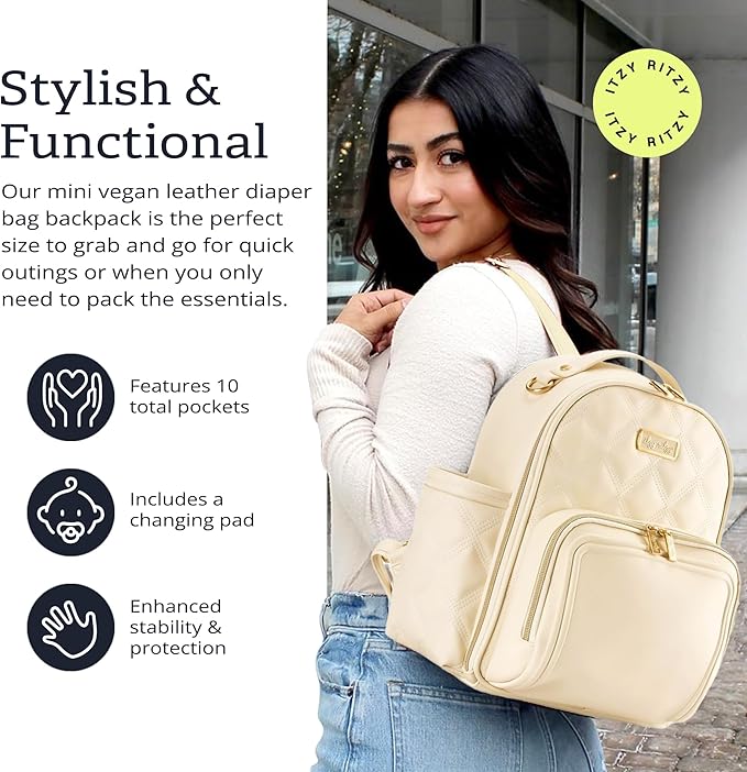 Itzy Ritzy Baby Mini Plus Diaper Bag, Milk & Honey