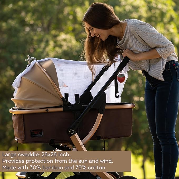 Outdoor Developmental kit, 7 Products Bamboo Swaddle, Baby Soft Book, Pacifier case, Changing mat, Carry Bag, rattling Toy Best for Newborns & up Development Montessori Infant Toys 0-6 Months Babies