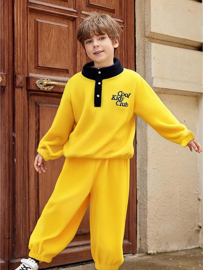 YOUNGER TREE Toddler Boy Girl Clothes Fleece Fall Winter Outfit Baby Long Sleeve Button Sweatshirt and Pants Sweatsuits Set