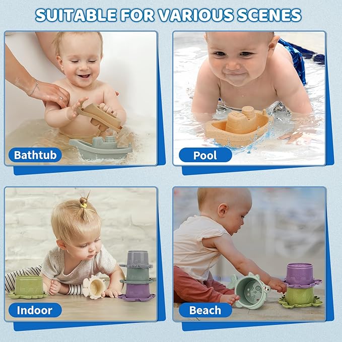 Baby Bath Toys for Toddlers 1-3, 14 Pcs Bathtub Toys for for Kids Age 2-4,Mold Free Bath Boat with Stacking Cup & Watering Can , Water Table Toys for Infants Boys Girls Babies 6-12-18 Months