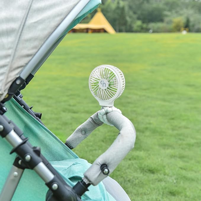 HomeLifairy Portable Stroller Fan, USB or Rechargeable Battery Operated with 3 Speeds and 360°Rotate, Cooling Clip On for Baby Crib Travel Car Seat White