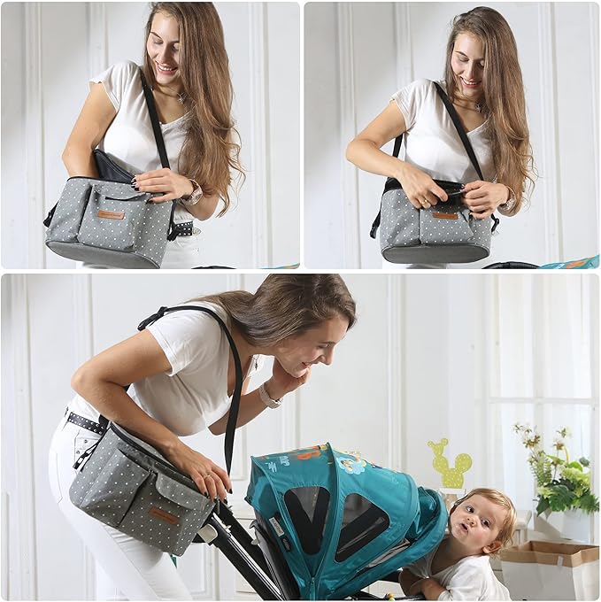 Miracle Baby Stroller Organizer Bag for Mom,Universal Stroller Storage Caddy Diaper Bag- Compatible with Most Stroller - Multifunctional Larg(Gray White Star)
