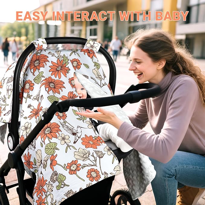 Metplus 2 in 1 Baby Car Seat Cover, Car Seat Canopy for Babies, Mom Multiuse Nursing Cover, Minky Baby Carrier Covers, Newborn Boy Girl, Peekaboo Opening