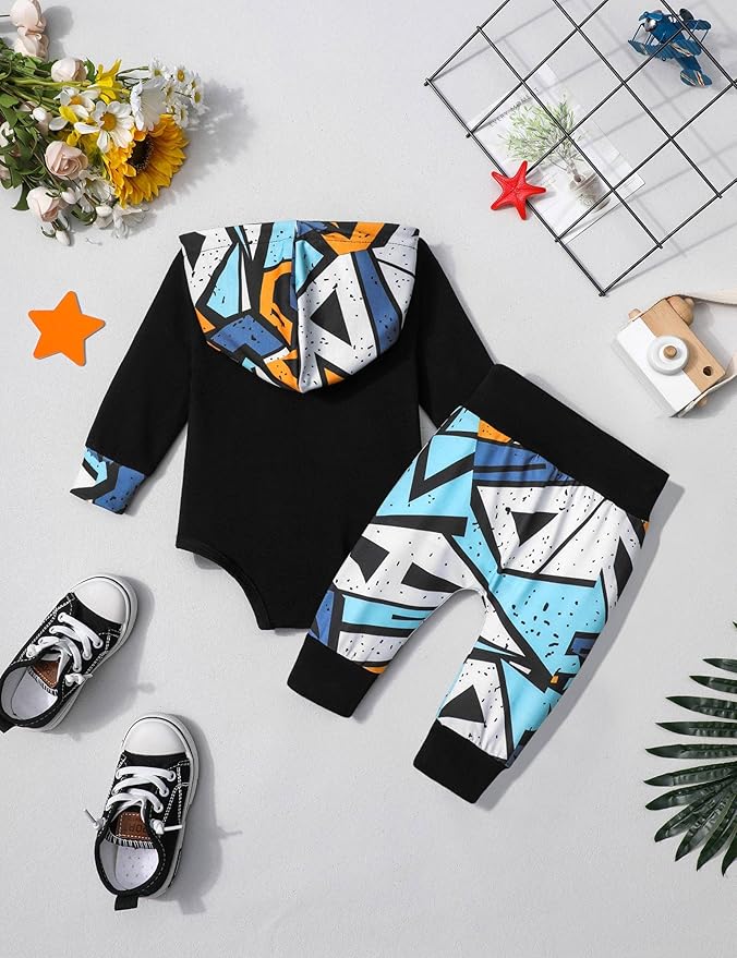 Fommy Newborn Baby Boy Clothes Plaid Letter Print Long Sleeve Hoodies + Long Pants 2PCS Fall Winter Outfits Set