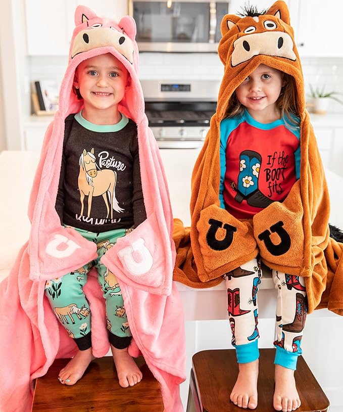 Lazy One Wearable Hooded Blanket for Kids, Animal Hooded Blanket (Horse, Brown)