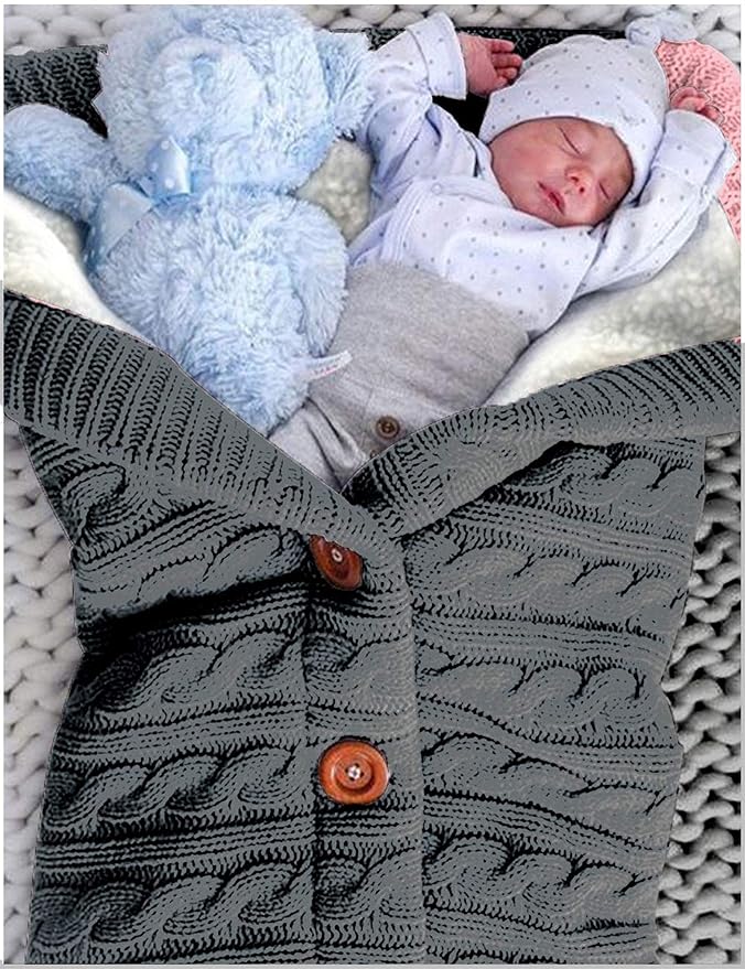 XMWEALTHY Unisex Infant Swaddle Blankets Soft Thick Fleece Knit Baby Girls Boys Stroller Wraps (Dark Grey)