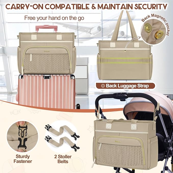 RAINSMORE Diaper Bag Tote, Large Diaper Baby Bag Waterproof Multifunctional Diaper Bag with Pacifier Case & Changing Pad