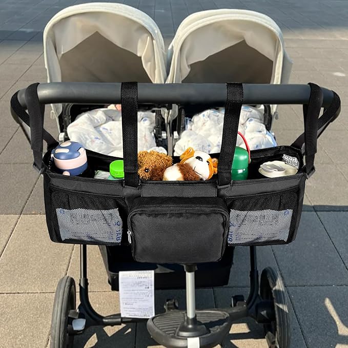 Succulentlovers Double Stroller Organizer - Caddy Compatible With Bob and Jogging Strollers, Side by Side Accessories With Cooler Pockets