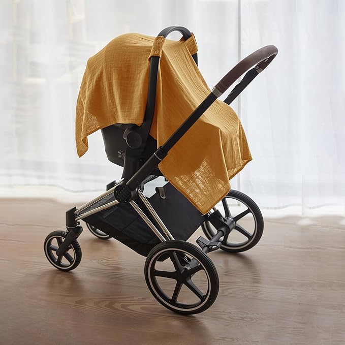 Denmark - 100% Organic Muslin Baby Car Seat Cover Muslin Carseat Canopy Baby Car Seat Covers for Boys and Girls (Autumn Yellow)