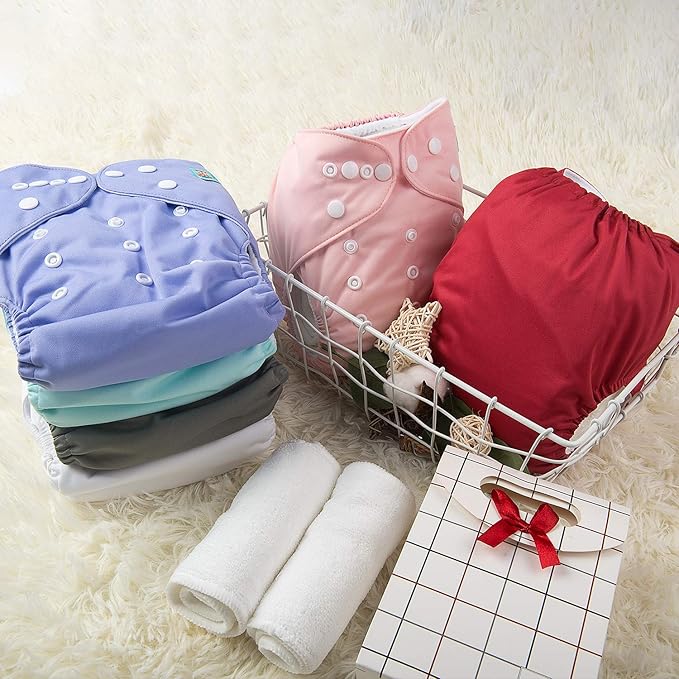 ALVABABY 6 Pack Cloth Diaper with 12 Inserts One Size Adjustable Washable Reusable Diaper Cover for Baby Girls and Boys