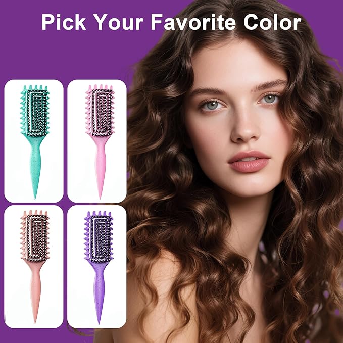 Curly Hair Brush, Curl Defining Brush with Soft Boar Bristles Detangling Tangled Glides, Wide-Teeth Design Effortlessly Shaping & Defining Curls, Curling Definer for Wet & Dry Hair (Purple)