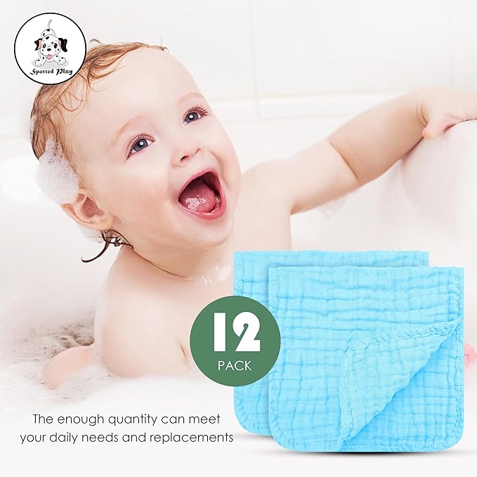 Muslin Burp Cloths 100% Cotton Large 20''x10'' Extra Soft and Absorbent Baby Wash Cloths Spit Up Rags - Baby Burping Cloth for Boys Girls Items(12 Pack Aquamarine)