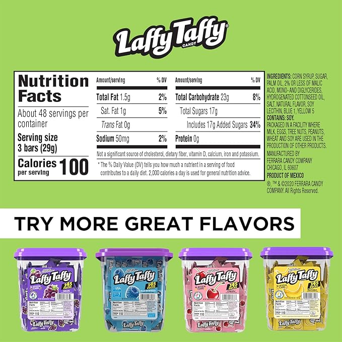 Laffy Taffy Jar, Sour Apple, 145 Count (Pack of 2)