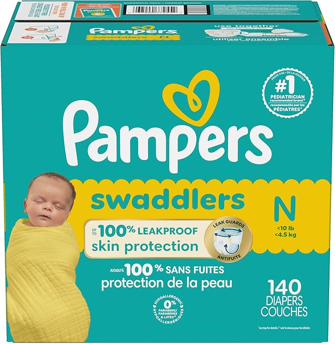 Pampers Baby Diapers - Swaddlers - Size 0, 140 Count, Ultra Absorbent Disposable Newborn Diaper