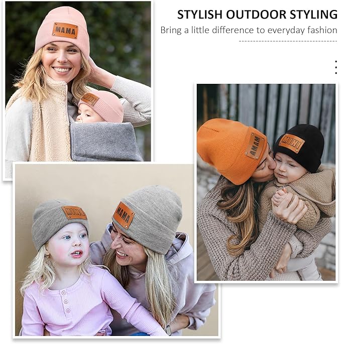 Parent-Child Beanie Hat,Mother & Baby Daughter/Son Winter Warm Knit Hat,Kids Soft Beanie Cap