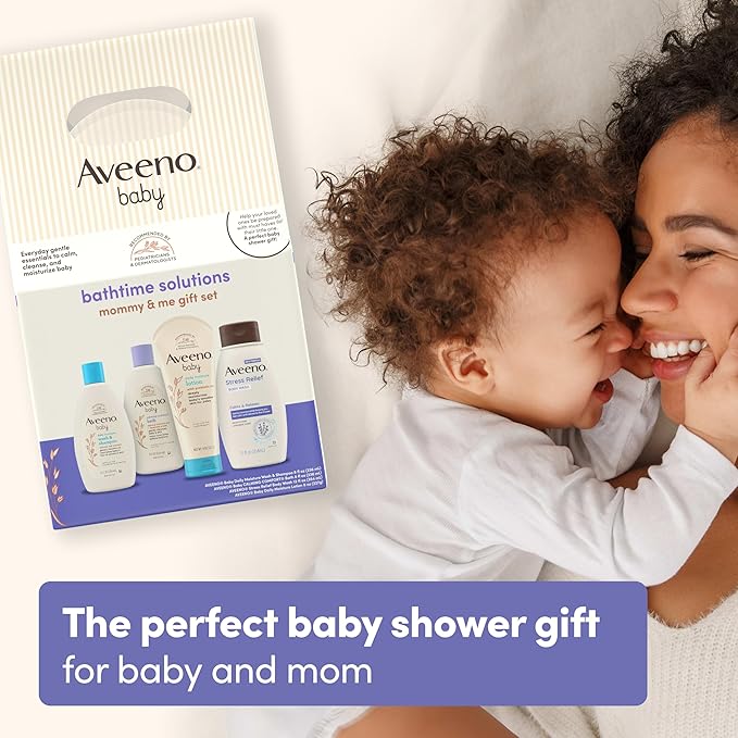 Aveeno Baby Bathtime Solutions Mommy & Me Gift Set, Baby Wash & Shampoo, Calming Bath, Daily Moisturizing Lotion and Stress Relief Body Wash for Mom, Colloidal Oat, Baby Bath Essentials, 4 items