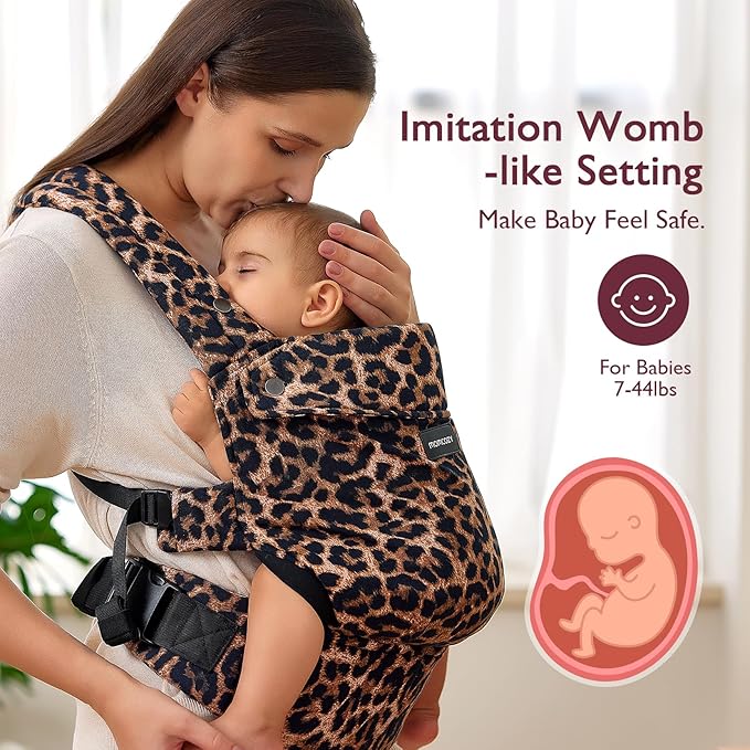 Momcozy Baby Carrier - Ergonomic, Cozy and Lightweight Carrier for 7-44lbs, Effortless to Put On, Ideal for Hands-Free Parenting, Enhanced Lumbar Support, Purehug for Infant to Toddler, Leopard