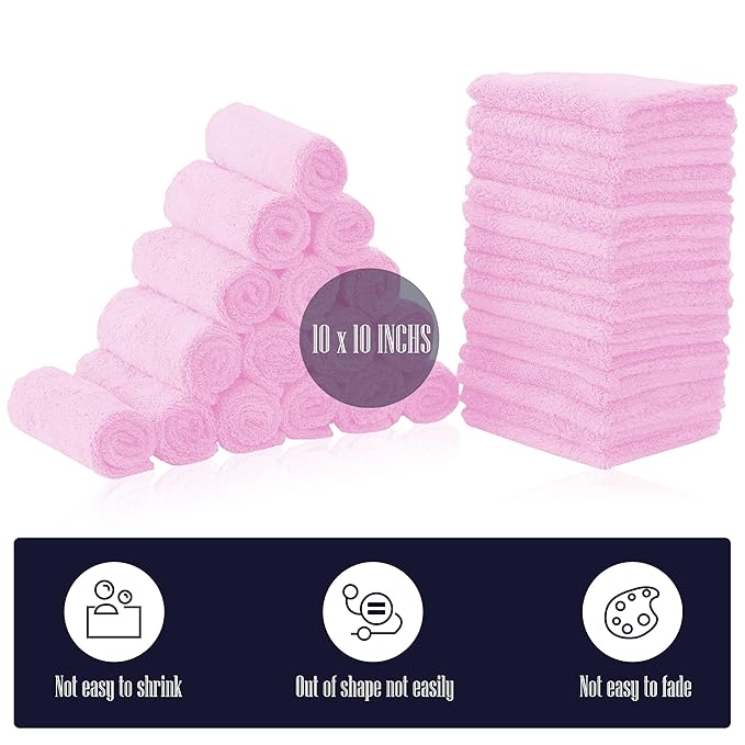 32 Pack Baby Washcloths - 10x10 Inch, Microfiber baby towel - Absorbent and Soft baby Wash Clothes for Newborns, Infants and Toddlers - Quick Dry baby boys and girls face towel - Frozen Berry