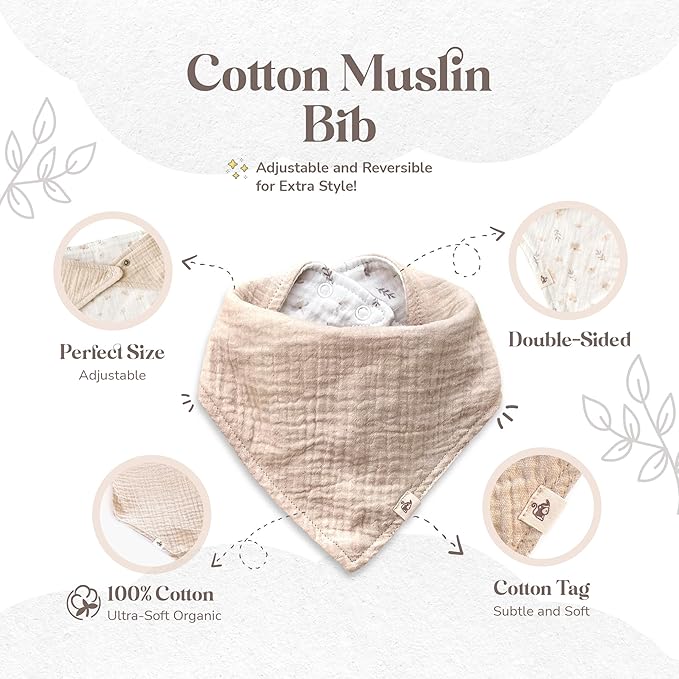 Mikito Organic Cotton Newborn Gift Box, Unisex Baby Gift Set incl. Muslin Lovey Comforter + Bandana Bib + Wooden Teether + Birth Announcement Sign