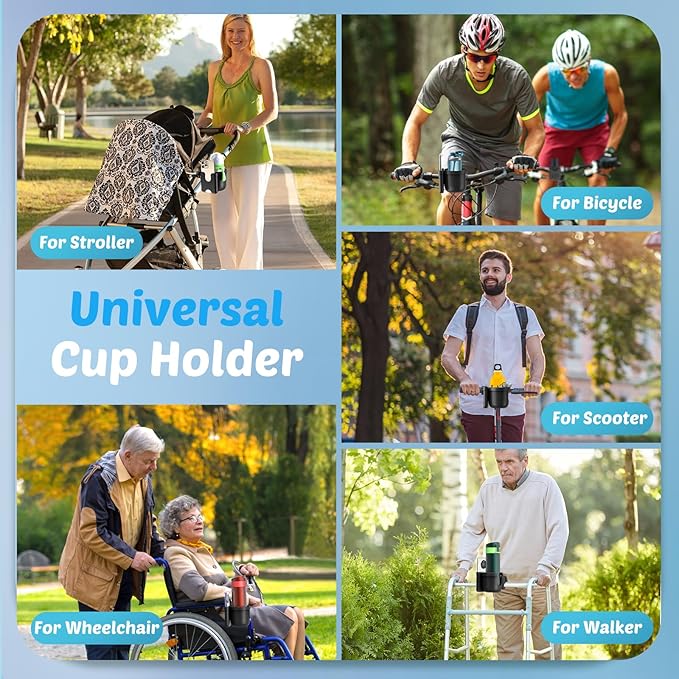 Guiseapue 2 Packs Cup Holder for Walker: Stroller Cup Holder Attachment with Phone Holder, Wheelchair/Stroller Accessories for Uppababy, Nuna, Doona, Bike, Scooter, Baby Travel Essential