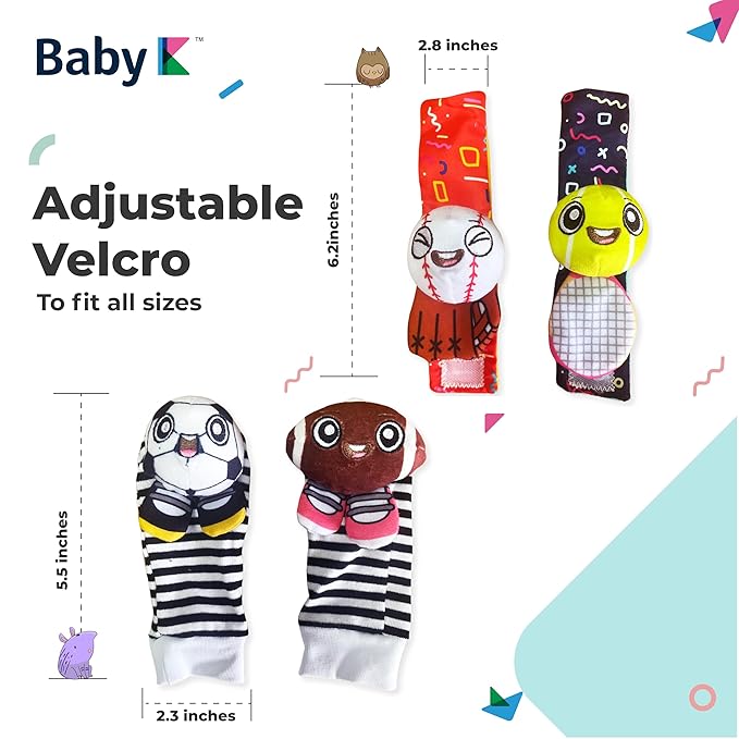 BABY K Baby Rattle Socks & Wrist Toys (Set K) - Newborn Toys for Baby Boy or Girl - Brain Development Infant Toys - Hand and Foot Rattles Suitable for 0-3, 3-6, 6-12 Months Babies