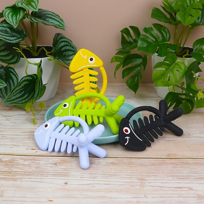 3in1 Infant Toys, Baby Teething Toys 0-3-6-12 Months, Teethers for Babies 3-6 6-12 Months for Teething Relief,Baby Gift,Silicone,Sensory Toys 0-6 Months,USA Patent Pending,Fish,Turquoise