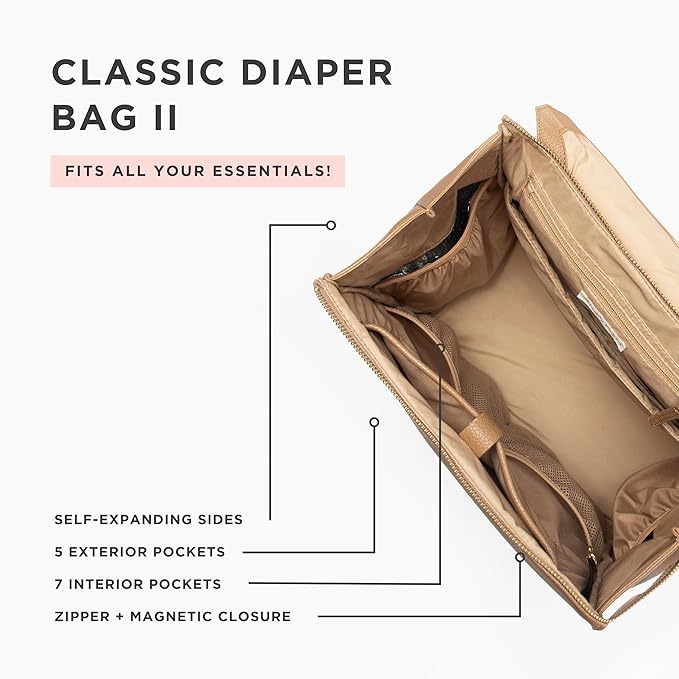 Freshly Picked Classic II Diaper Bag Backpack, Wipeable Vegan Leather With Changing Pad, Convertible (Toffee V2)