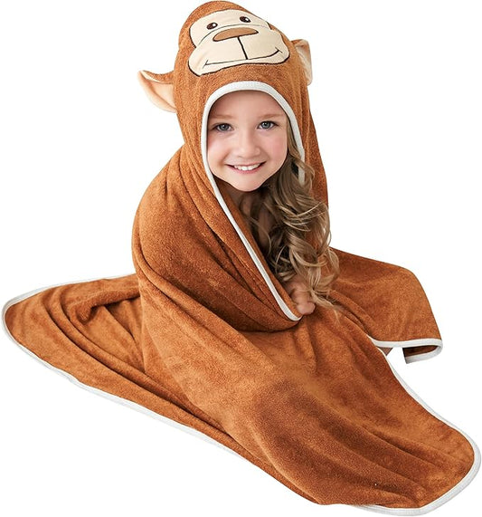 HIPHOP PANDA Hooded Towel - Rayon Made from Bamboo, Bath Towel with Bear Ears for Newborn, Babie, Toddler, Infant - Absorbent Large Baby Towel - Monkey, 30 x 30 Inch