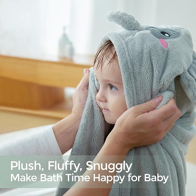 Momcozy Hooded Baby Towels-Visualize Health Label -Soft Premium Coral Fleece Bath Towel -Ultra Absorbent for Baby Cozy and Warm-Bath Essential for Newborn, Infant and Toddler(28 x 55 Inch, L x W)